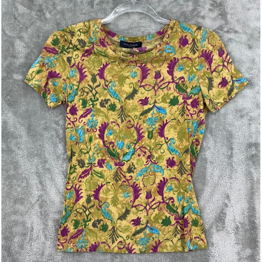 Piazza Sempione Shirt Womens 44 US 8 Floral Baby Tee Lightweight Knit Italy Knit
